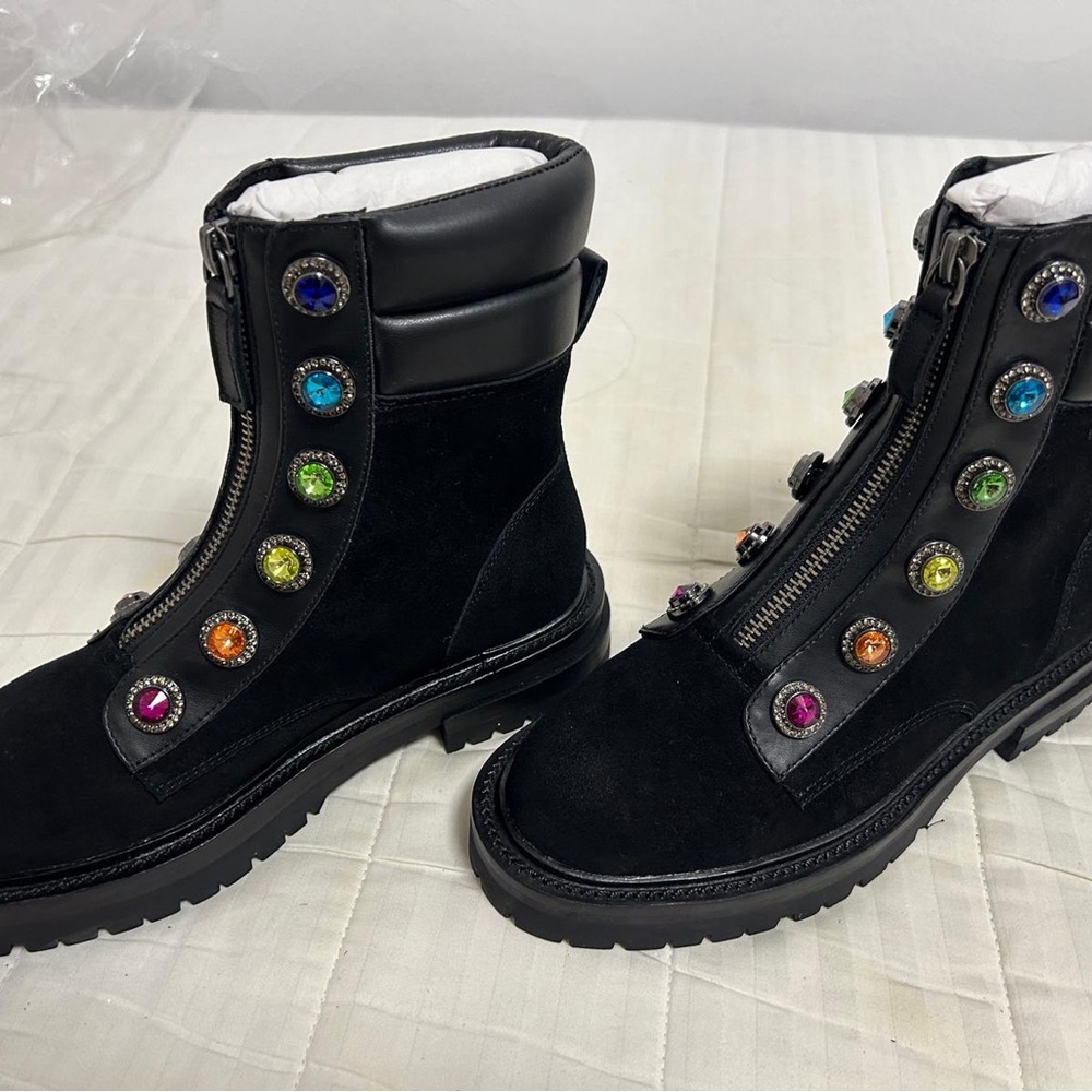 BRAND NEW KURT GEIGER RAINBOW BOBBY SUEDE EMBELLISHED COMBAT BOOTS SIZE 6